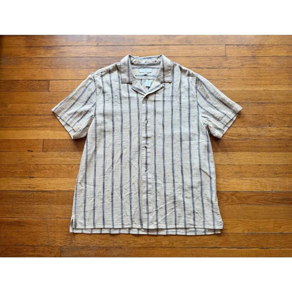 BANANA REPUBLIC Yellow Textured Striped Summer Button Down Shirt sz XL (NWT)